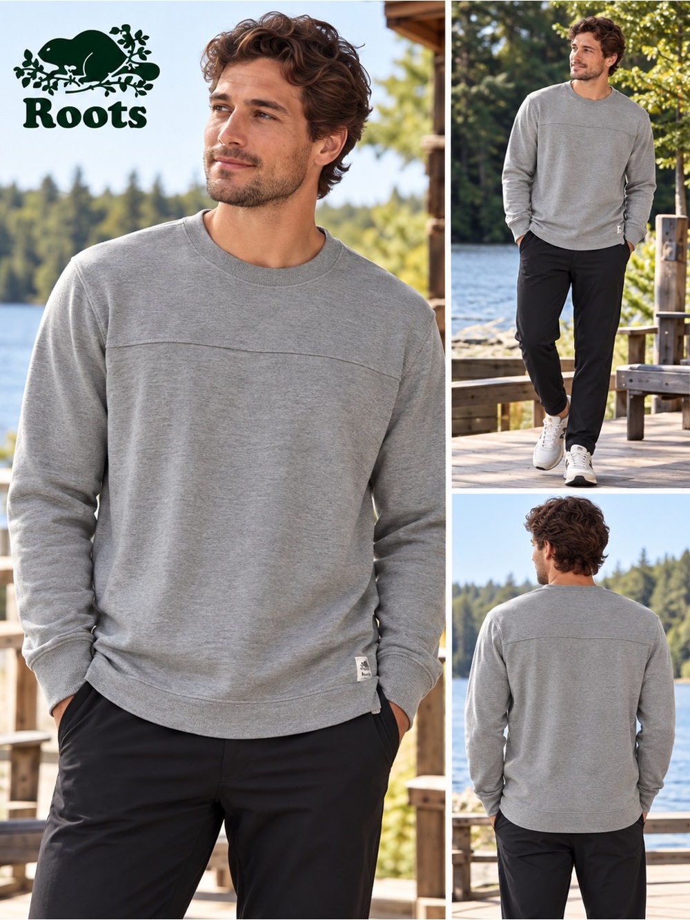 Roots Men's Medium Crewneck Sweater - Grey